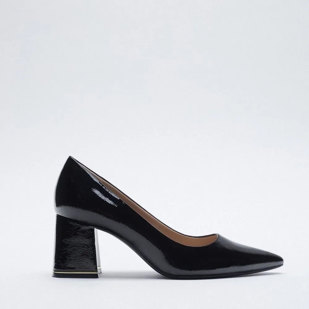 ZARA PATENT FINISH WIDE HEEL SHOES
